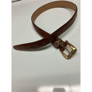 Brighton Belt M45017 Dangling Heart Leather Croc Embossed Leather Brown Tan